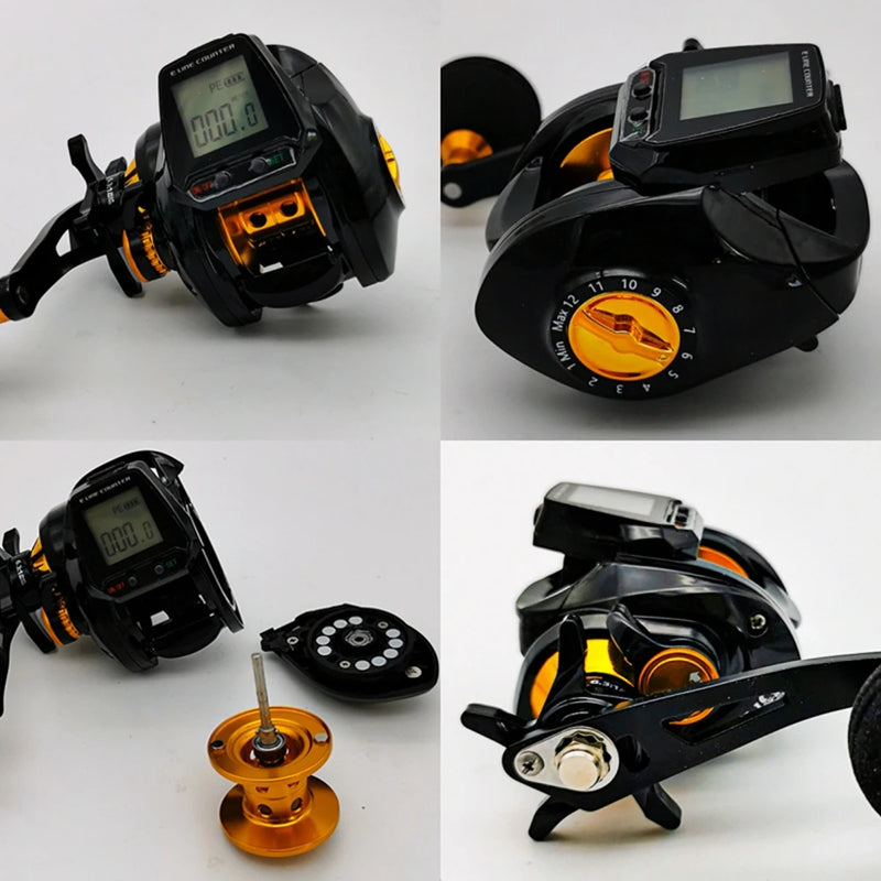 7.2:1 Digital Fishing Baitcasting Reel With Accurate Line Counter Large Display Bite Alarm Counting