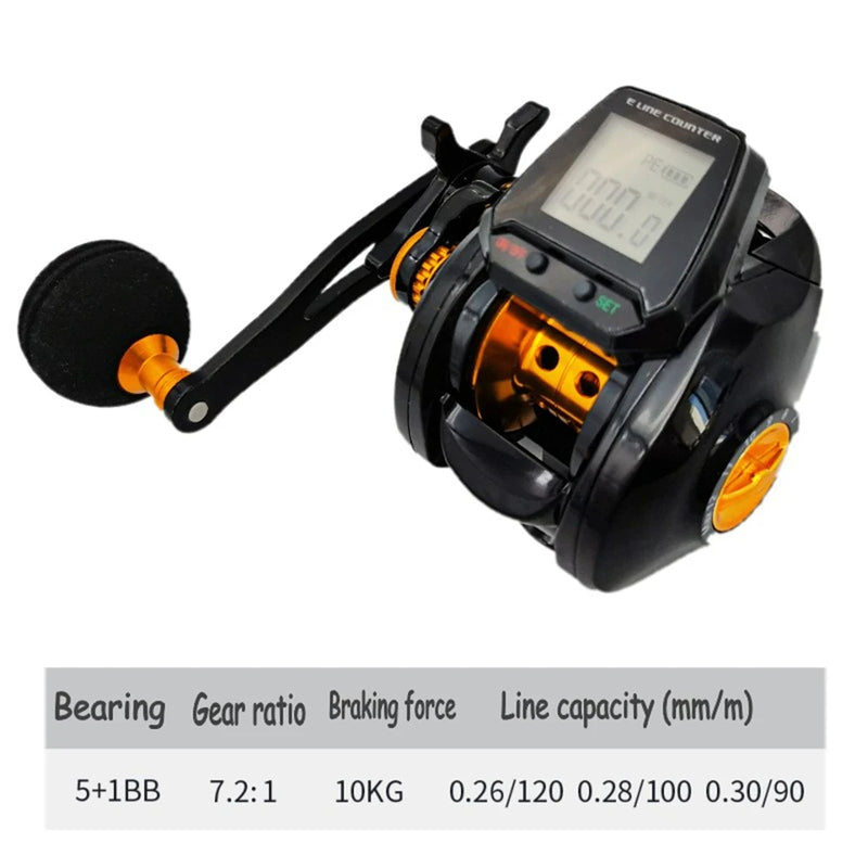 7.2:1 Digital Fishing Baitcasting Reel With Accurate Line Counter Large Display Bite Alarm Counting