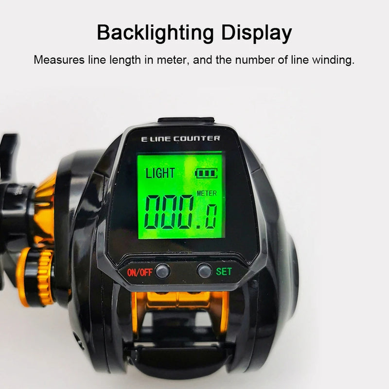 7.2:1 Digital Fishing Baitcasting Reel With Accurate Line Counter Large Display Bite Alarm Counting