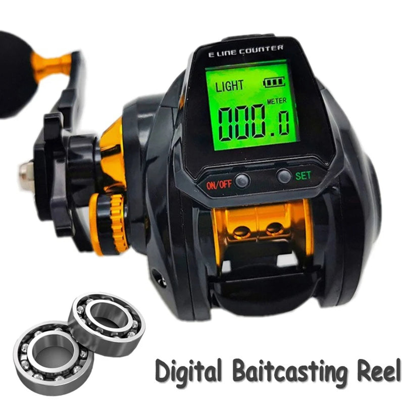 7.2:1 Digital Fishing Baitcasting Reel With Accurate Line Counter Large Display Bite Alarm Counting
