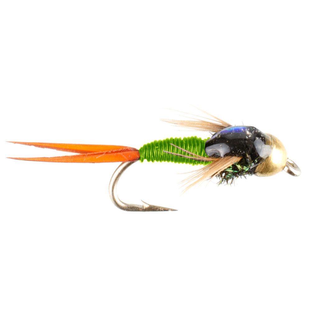 Tungsten Bead Chartreuse Copper John Nymph Fly Fishing Flies - Set of 6 Flies Size 18