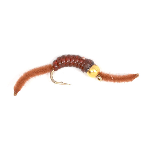 Barbless Tungsten San Juan Bead Power Worm Brown 12 Flies Size 12