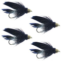 Cone Black Muddler Minnow Fly Fishing Flies -  4 Flies Size 10