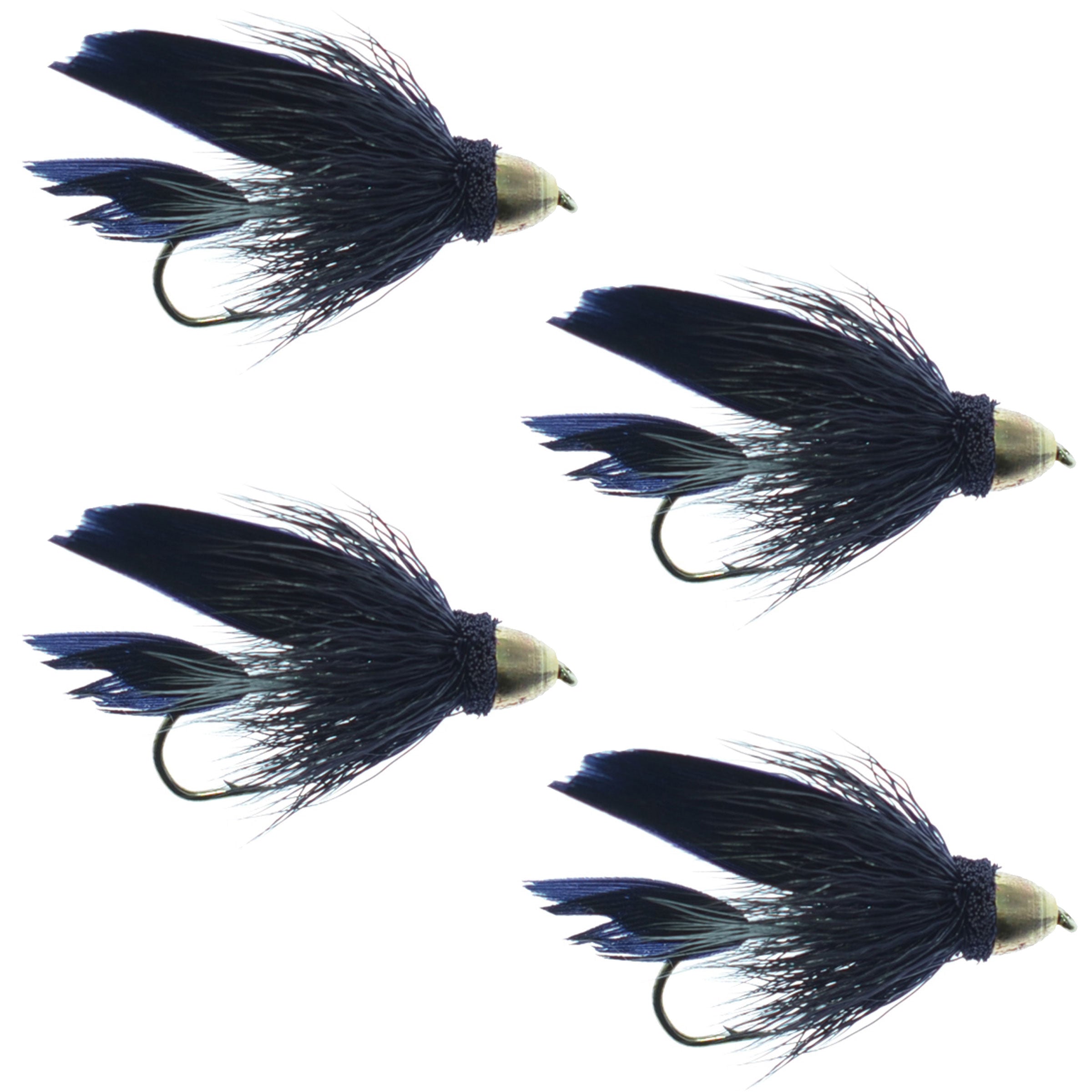Cone Black Muddler Minnow Fly Fishing Flies -  4 Flies Size 10