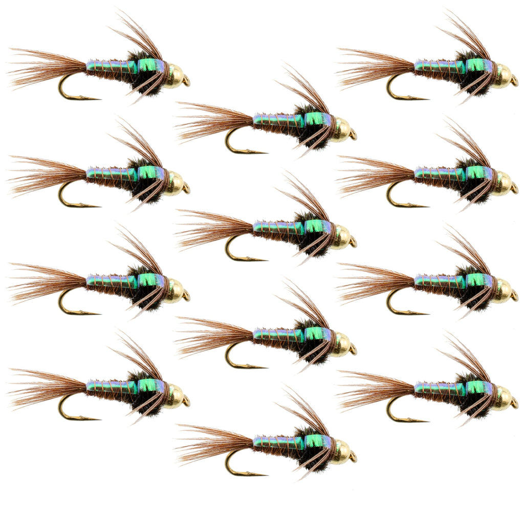 Bead Flash Back Pheasant Tail Nymph 1 Dozen Fly Fishing Flies  Size 16