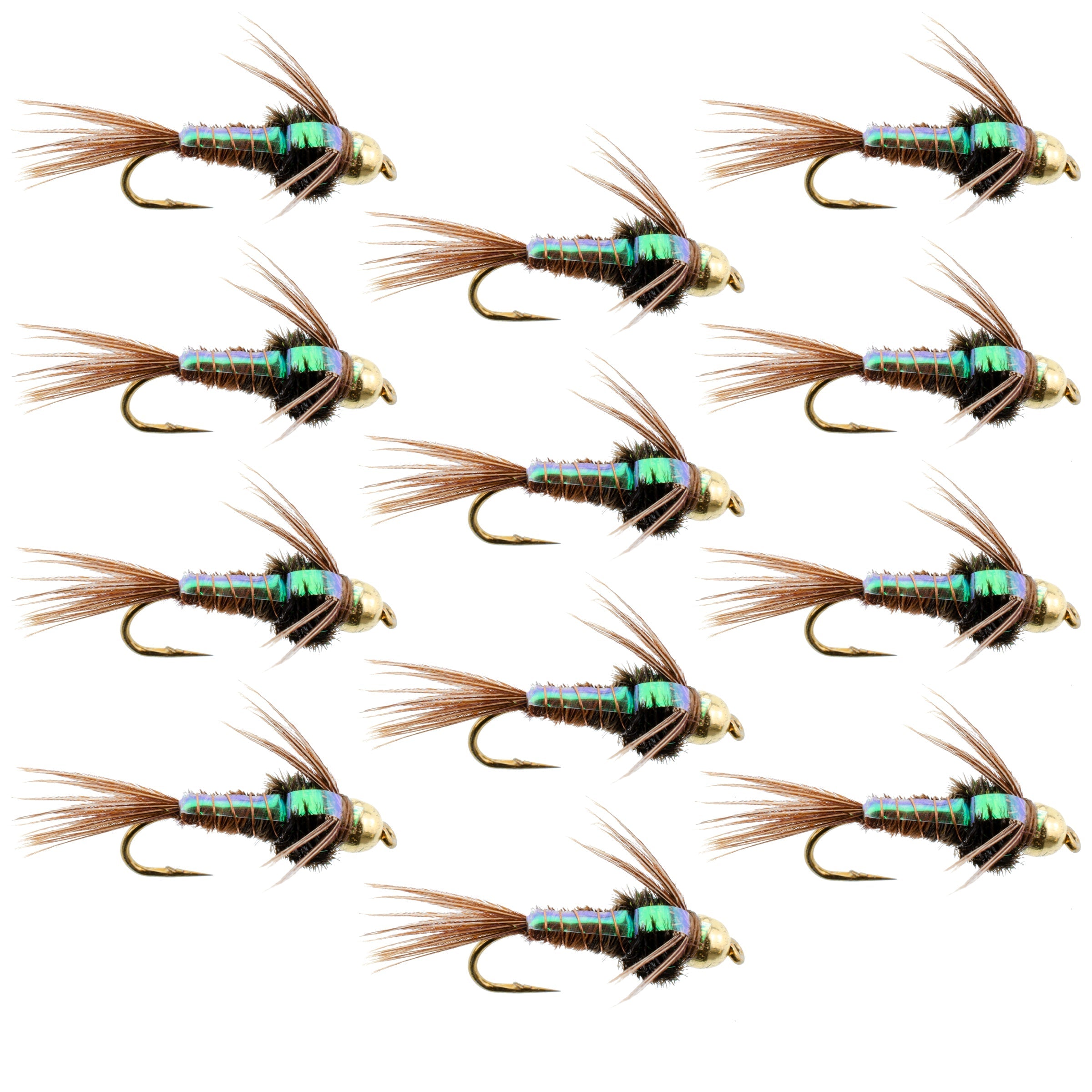 Bead Flash Back Pheasant Tail Nymph 1 Dozen Fly Fishing Flies  Size 16