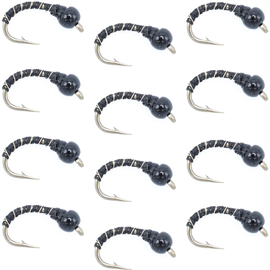 Black Zebra Midge - Black Bead - 1 Dozen - Size 16 - Tailwater and Lake Fly Fishing Flies
