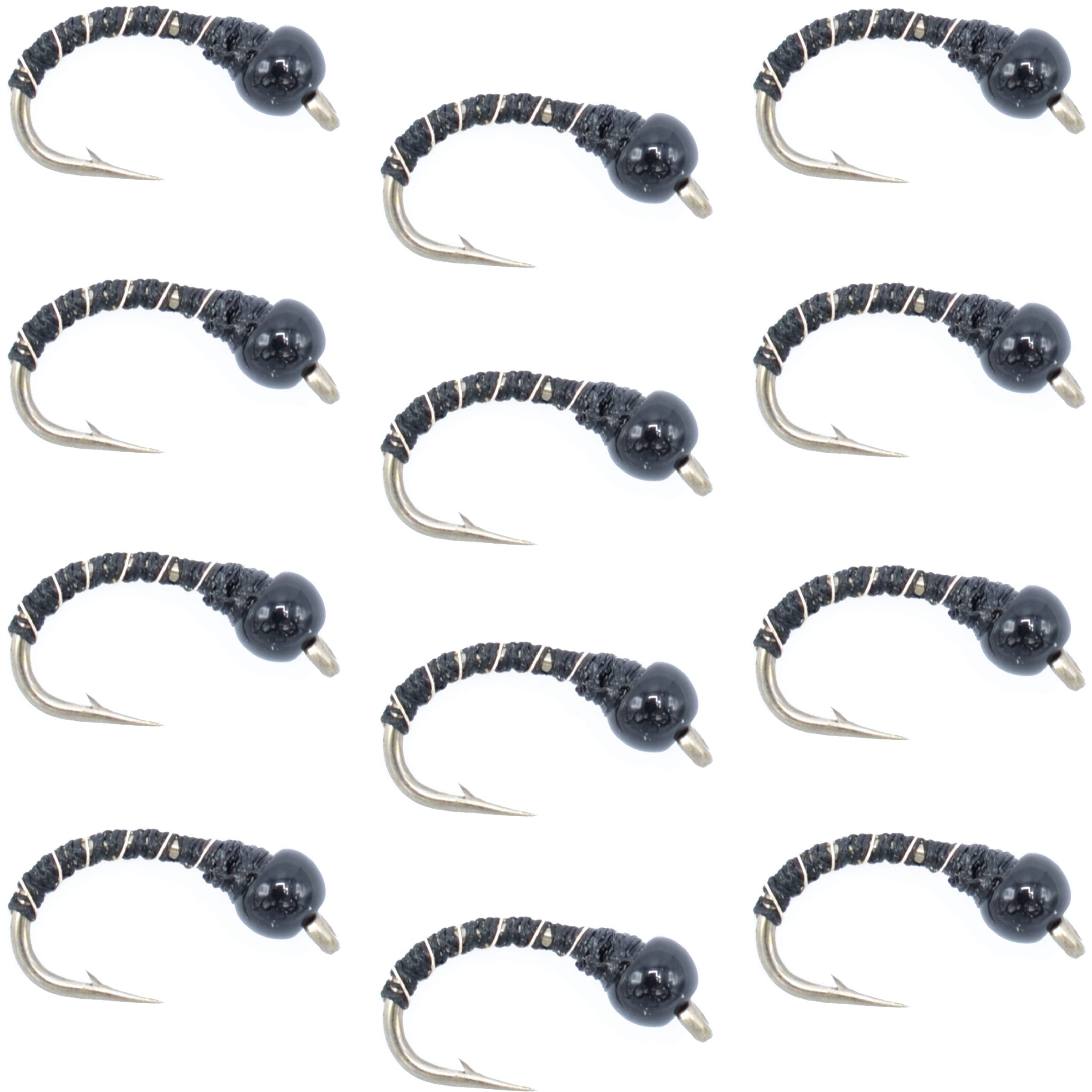 Black Zebra Midge - Black Bead - 1 Dozen - Size 16 - Tailwater and Lake Fly Fishing Flies