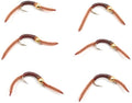 Barbless Tungsten San Juan Bead Power Worm Brown 6 Flies Size 10