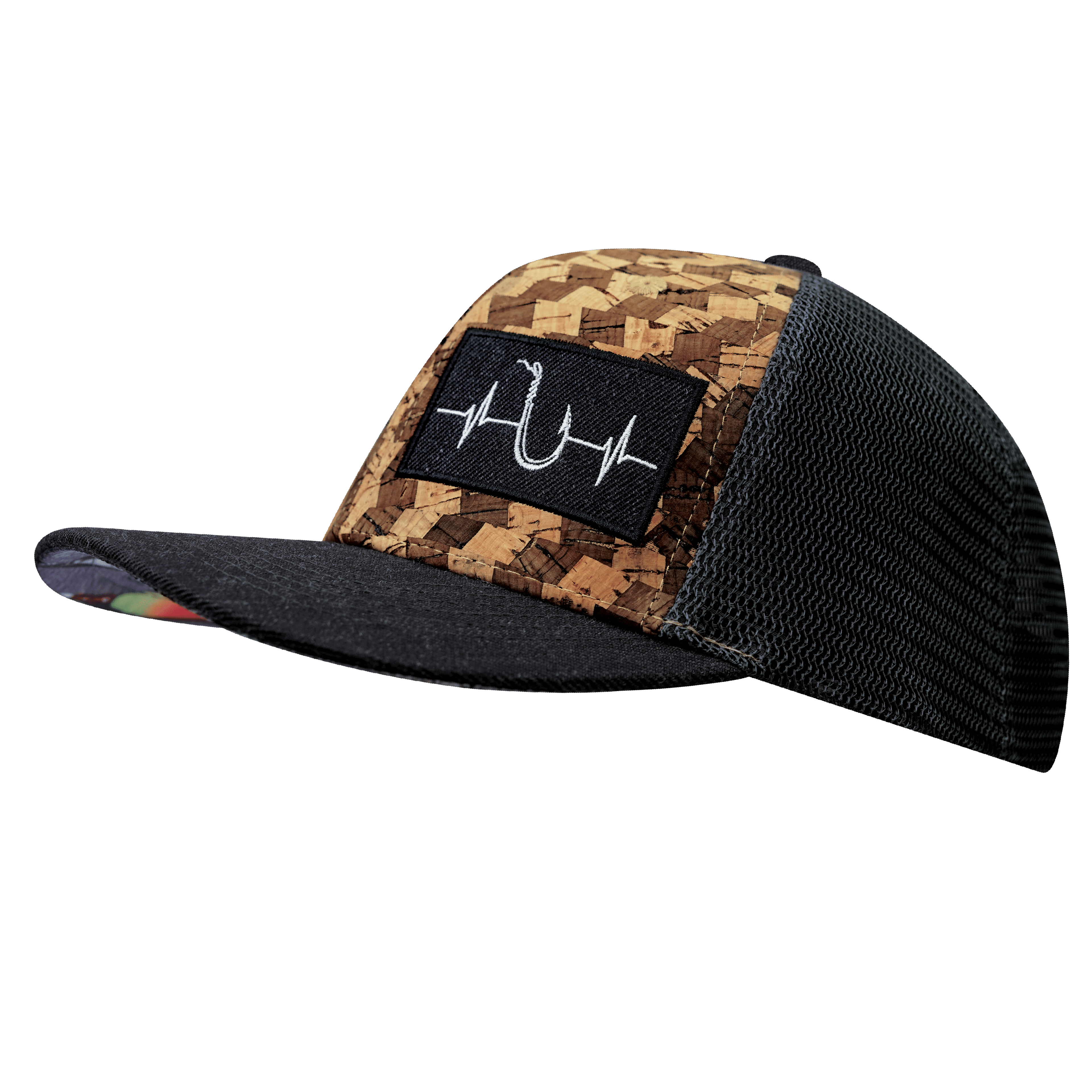 Fishing Hat - Baseball Hat Fit  - Cork - Charcoal Gray - Trucker Mesh