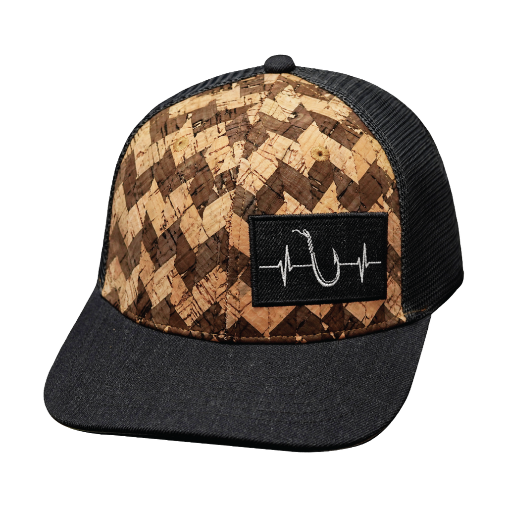 Fishing Hat - Baseball Hat Fit  - Cork - Charcoal Gray - Trucker Mesh
