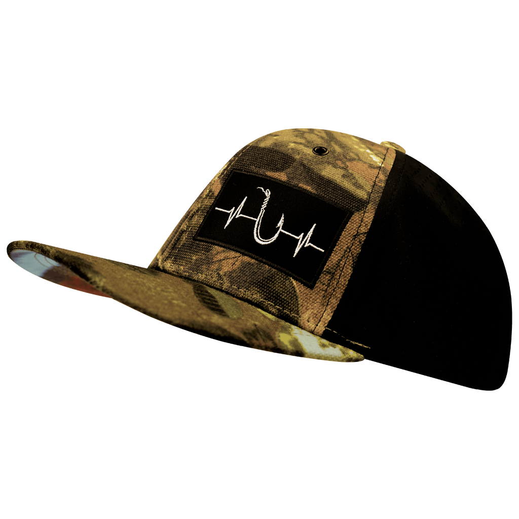 Fishing Hat - Baseball Hat Fit - Maple Leaf Camo / Black - Laser Mesh