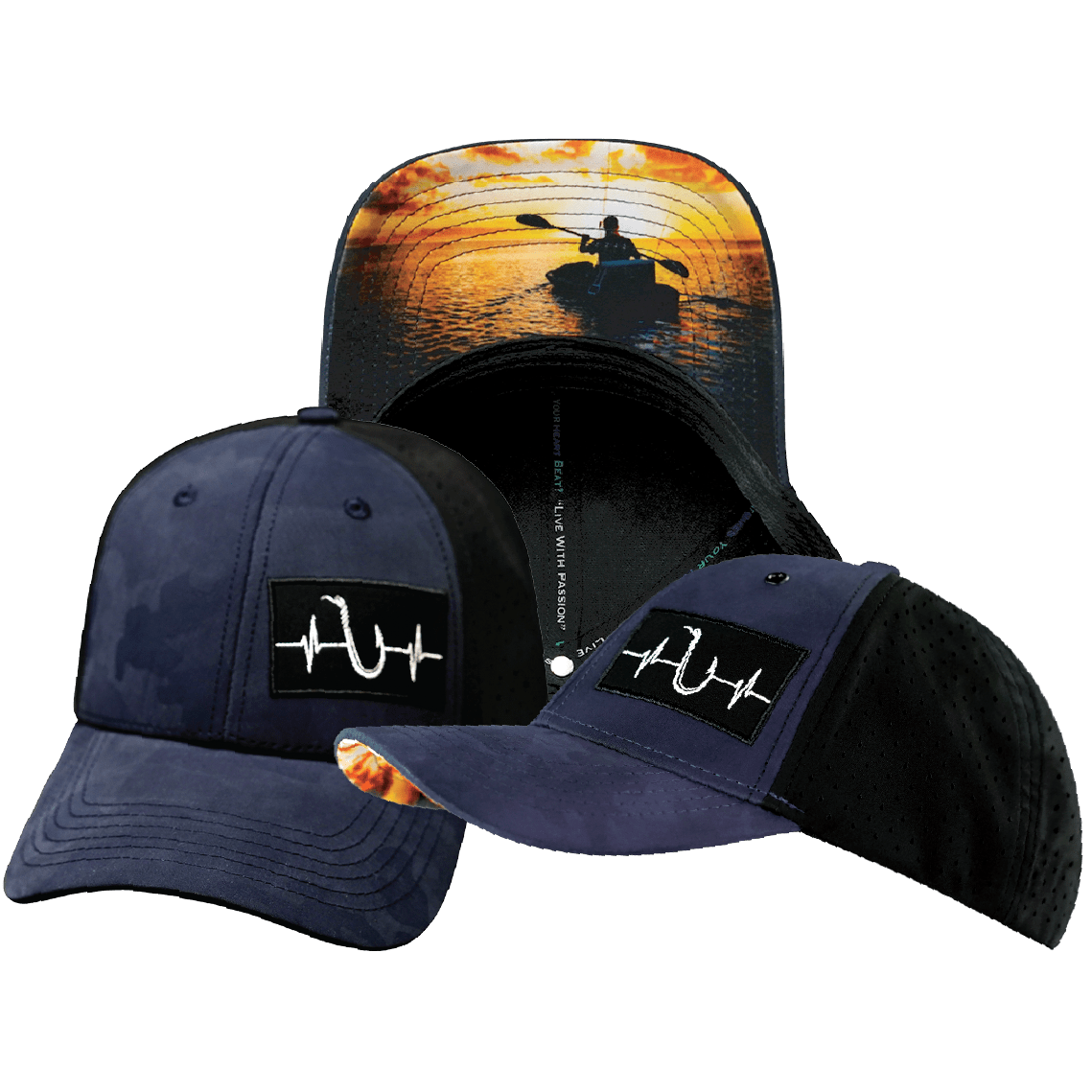 Fishing Hat - Low Profile - Ponytail - Soft Navy Camo / Black - Laser Mesh