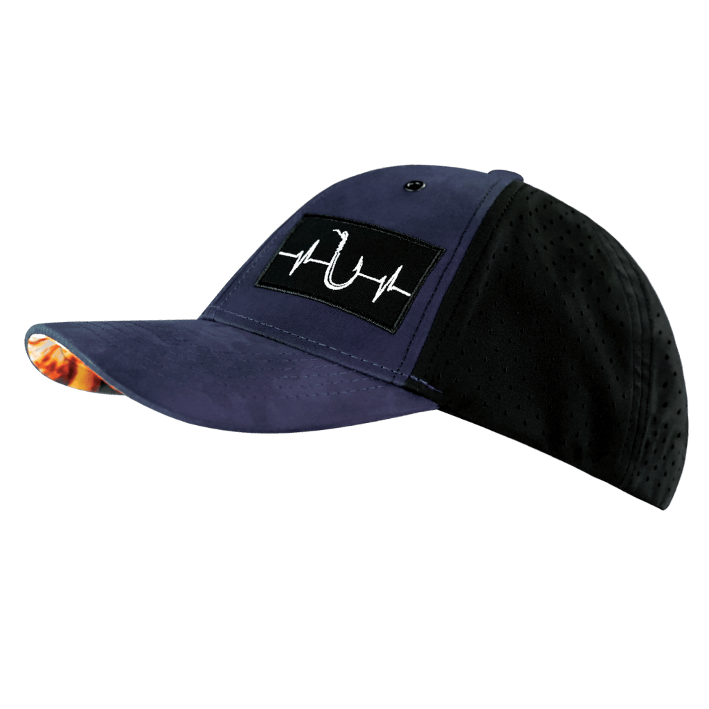 Fishing Hat - Low Profile - Ponytail - Soft Navy Camo / Black - Laser Mesh