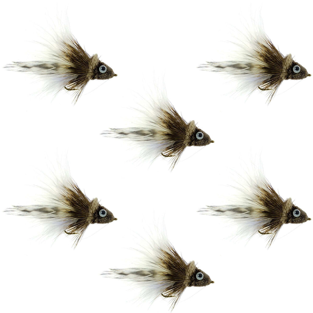 Deer Hair Dahlberg Diver 6 Flies Size 4 - White Marabou Bass Fly Fishing Bug Wide Gape Bass With Weed Guard