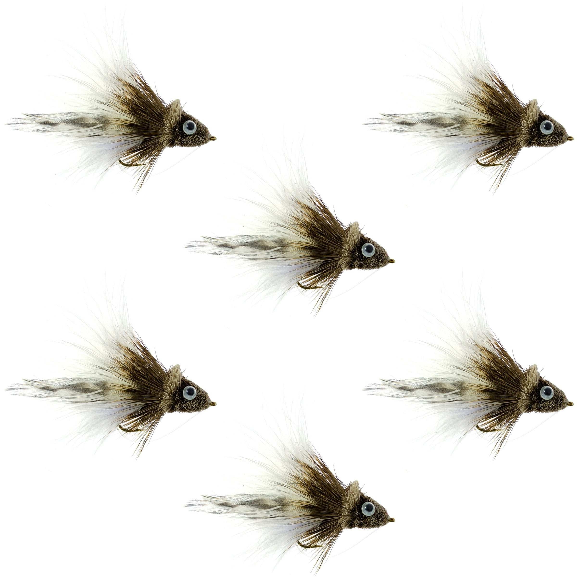 Deer Hair Dahlberg Diver 6 Flies Size 4 - White Marabou Bass Fly Fishing Bug Wide Gape Bass With Weed Guard